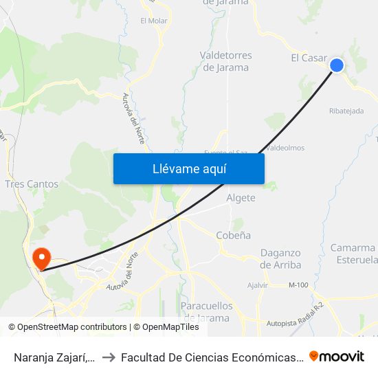 Naranja Zajarí, El Casar to Facultad De Ciencias Económicas Y Empresariales map