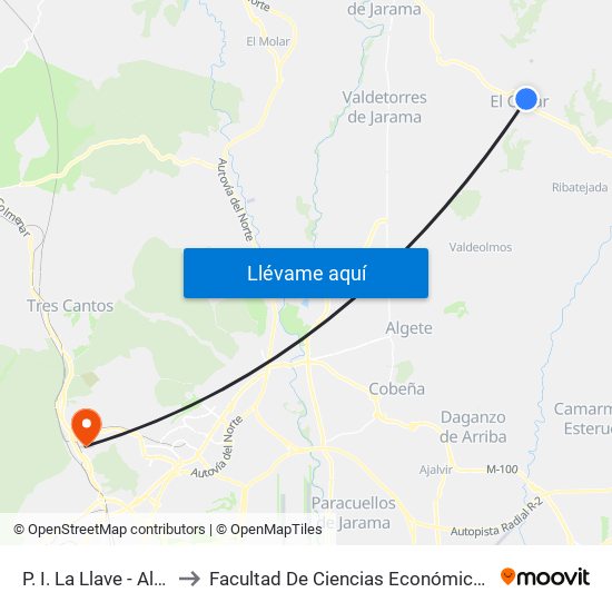 P. I. La Llave - Aldi, El Casar to Facultad De Ciencias Económicas Y Empresariales map