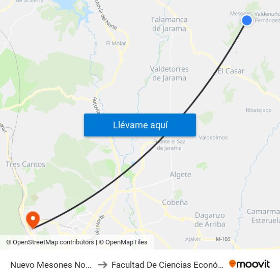 Nuevo Mesones Nogal (Ida), El Casar to Facultad De Ciencias Económicas Y Empresariales map