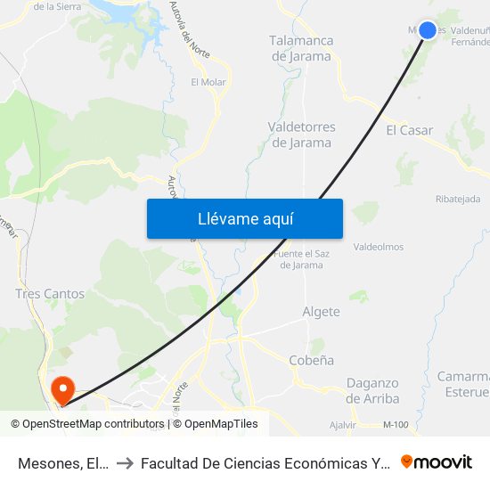 Mesones, El Casar to Facultad De Ciencias Económicas Y Empresariales map