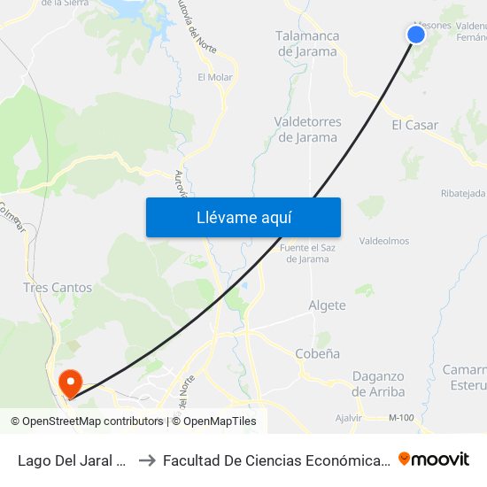 Lago Del Jaral 1, El Casar to Facultad De Ciencias Económicas Y Empresariales map