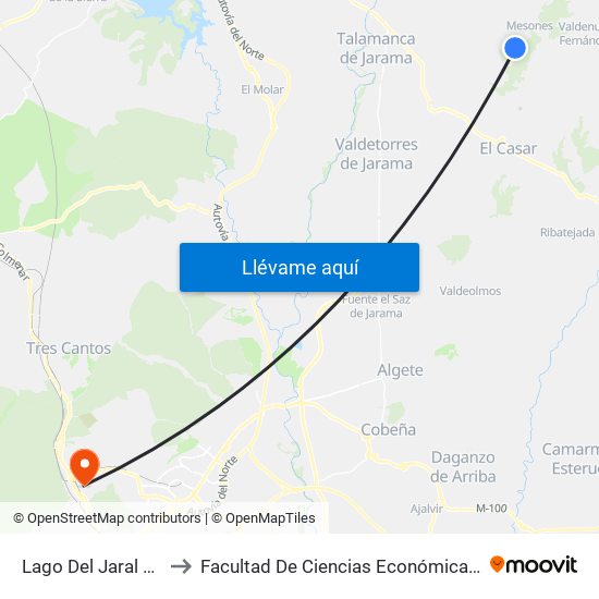 Lago Del Jaral 4, El Casar to Facultad De Ciencias Económicas Y Empresariales map