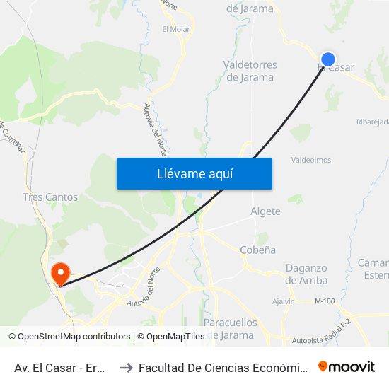 Av. El Casar - Ermita, El Casar to Facultad De Ciencias Económicas Y Empresariales map