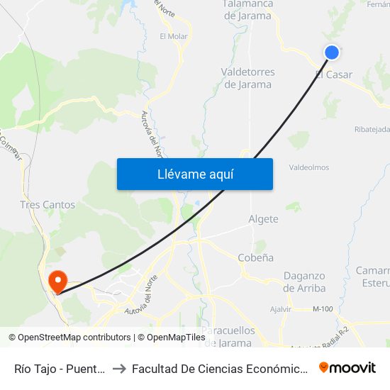 Río Tajo - Puente, El Casar to Facultad De Ciencias Económicas Y Empresariales map