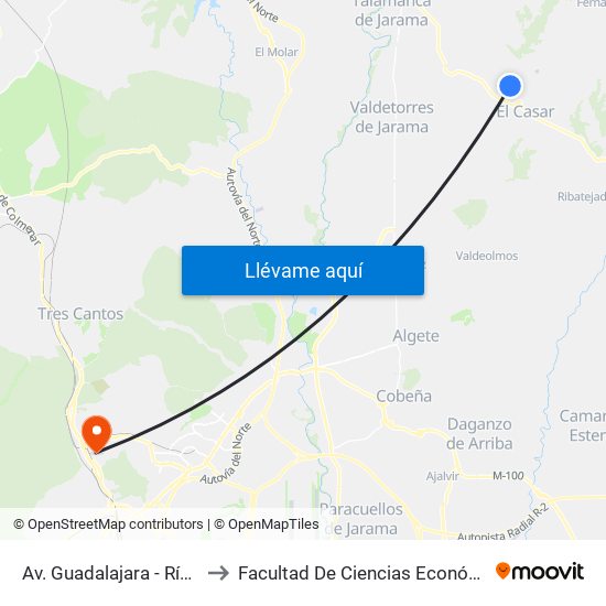 Av. Guadalajara - Río Badiel, El Casar to Facultad De Ciencias Económicas Y Empresariales map