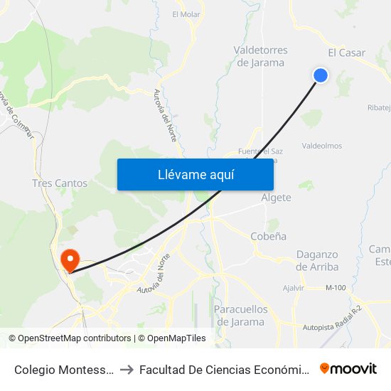 Colegio Montessori, El Casar to Facultad De Ciencias Económicas Y Empresariales map