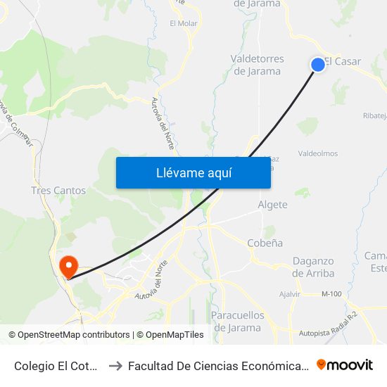 Colegio El Coto, El Casar to Facultad De Ciencias Económicas Y Empresariales map
