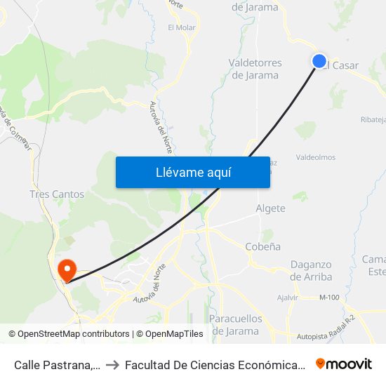 Calle Pastrana, El Casar to Facultad De Ciencias Económicas Y Empresariales map