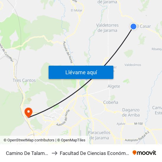 Camino De Talamanca, El Casar to Facultad De Ciencias Económicas Y Empresariales map