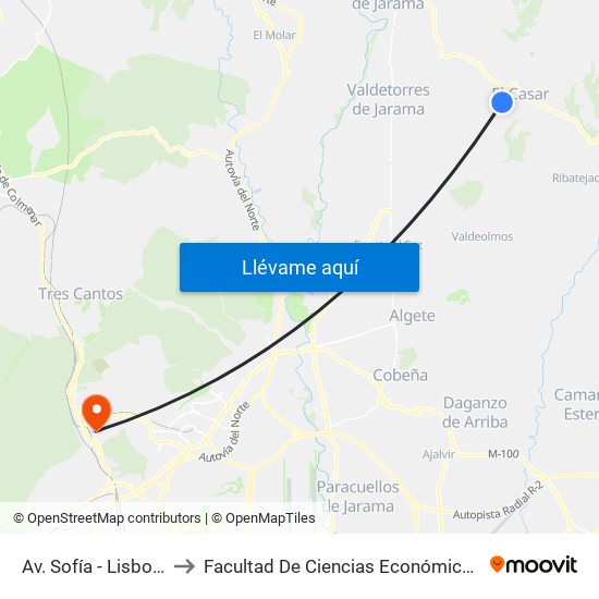 Av. Sofía - Lisboa, El Casar to Facultad De Ciencias Económicas Y Empresariales map