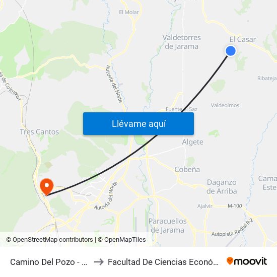 Camino Del Pozo - Madrid, El Casar to Facultad De Ciencias Económicas Y Empresariales map