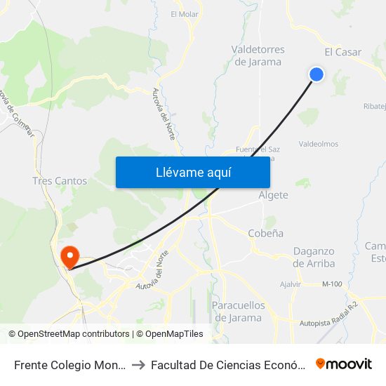 Frente Colegio Montessori, El Casar to Facultad De Ciencias Económicas Y Empresariales map