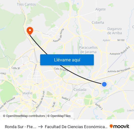 Ronda Sur - Fte. Logística to Facultad De Ciencias Económicas Y Empresariales map