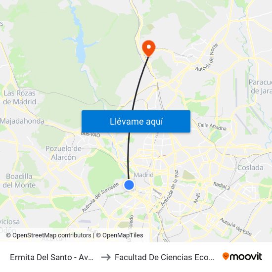Ermita Del Santo - Avenida Del Manzanares to Facultad De Ciencias Económicas Y Empresariales map