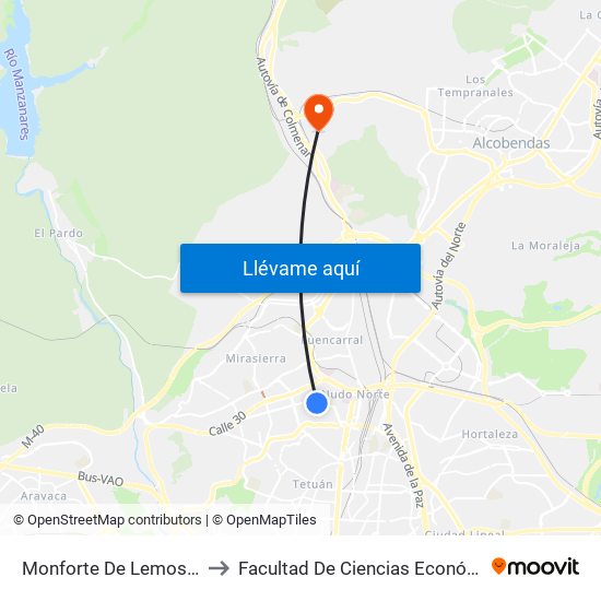 Monforte De Lemos - Puentecesures to Facultad De Ciencias Económicas Y Empresariales map