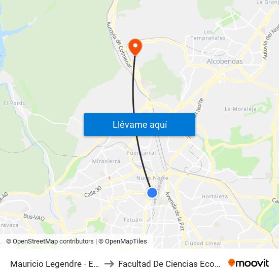 Mauricio Legendre - Estación De Chamartín to Facultad De Ciencias Económicas Y Empresariales map