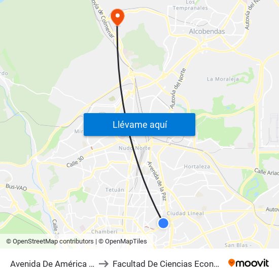 Avenida De América - Parque Avenidas to Facultad De Ciencias Económicas Y Empresariales map