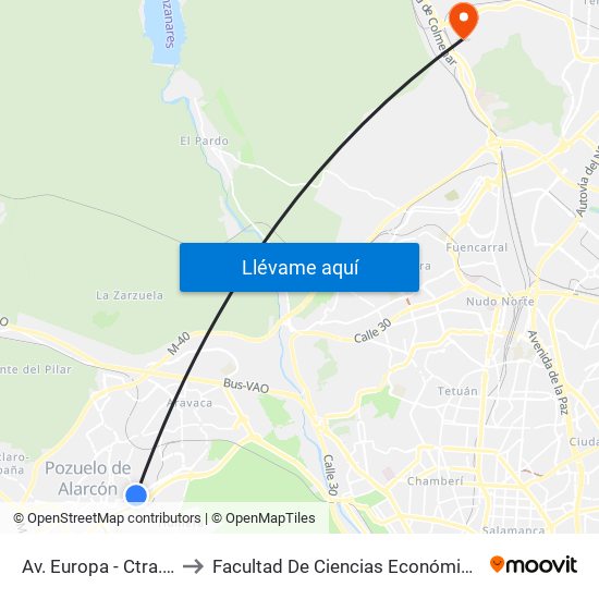 Av. Europa - Ctra. De Húmera to Facultad De Ciencias Económicas Y Empresariales map