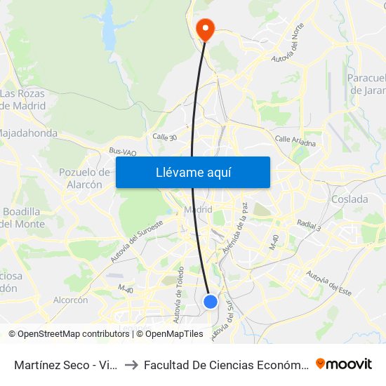 Martínez Seco - Villaverde Cruce to Facultad De Ciencias Económicas Y Empresariales map
