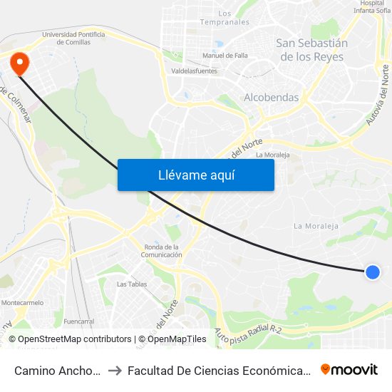 Camino Ancho - Colegio to Facultad De Ciencias Económicas Y Empresariales map