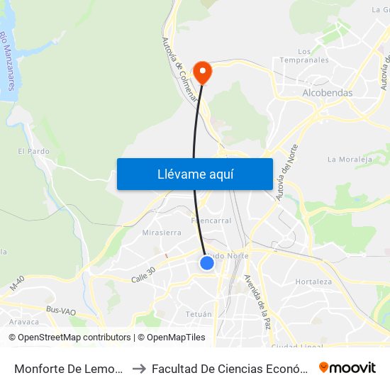 Monforte De Lemos - Polideportivo to Facultad De Ciencias Económicas Y Empresariales map