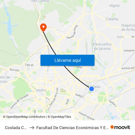 Coslada Central to Facultad De Ciencias Económicas Y Empresariales map