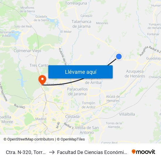 Ctra. N-320, Torrejón Del Rey to Facultad De Ciencias Económicas Y Empresariales map