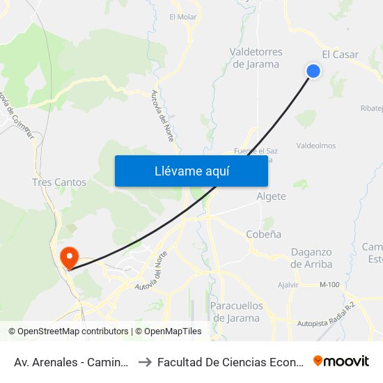 Av. Arenales - Camino Del Pozo, El Casar to Facultad De Ciencias Económicas Y Empresariales map