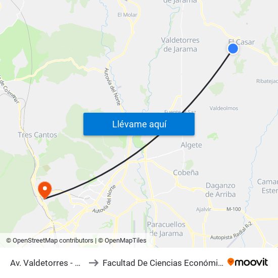 Av. Valdetorres - Sofía, El Casar to Facultad De Ciencias Económicas Y Empresariales map