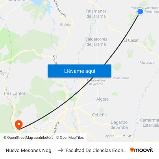 Nuevo Mesones Nogal (Vuelta), El Casar to Facultad De Ciencias Económicas Y Empresariales map