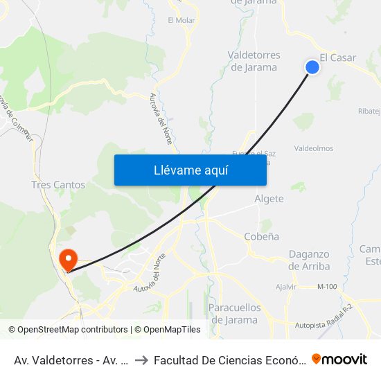 Av. Valdetorres - Av. Arenales, El Casar to Facultad De Ciencias Económicas Y Empresariales map