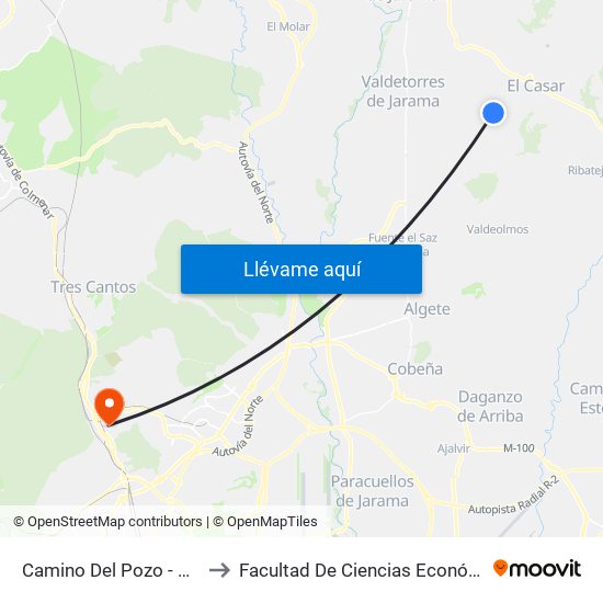 Camino Del Pozo - Arenales, El Casar to Facultad De Ciencias Económicas Y Empresariales map