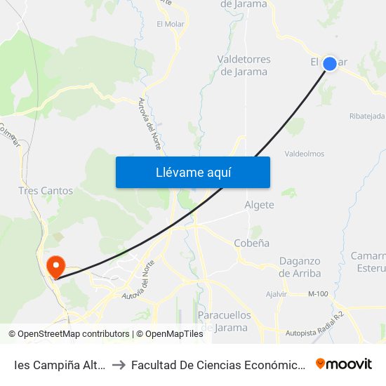 Ies Campiña Alta, El Casar to Facultad De Ciencias Económicas Y Empresariales map