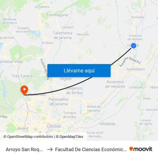 Arroyo San Roque, Fontanar to Facultad De Ciencias Económicas Y Empresariales map