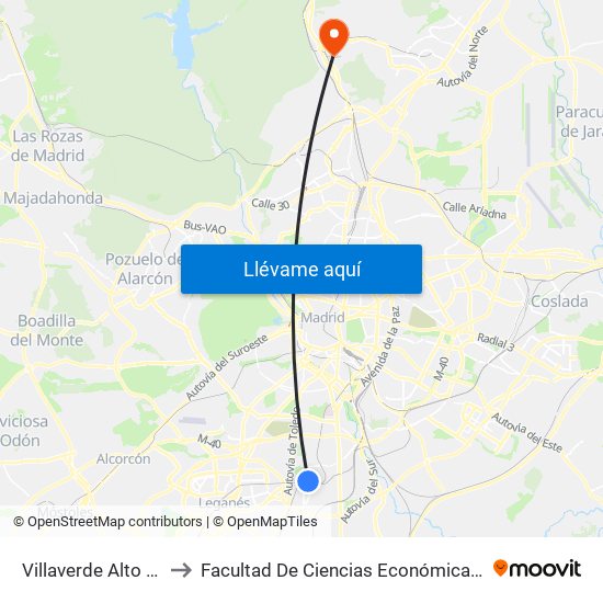 Villaverde Alto Cercanías to Facultad De Ciencias Económicas Y Empresariales map
