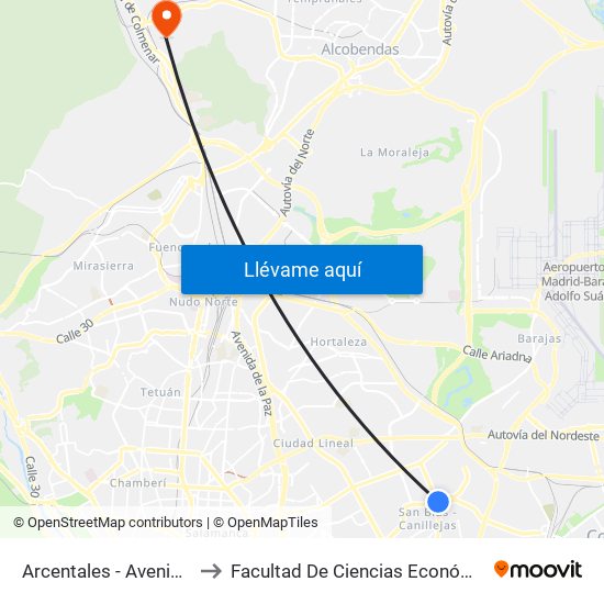 Arcentales - Avenida De Canillejas to Facultad De Ciencias Económicas Y Empresariales map