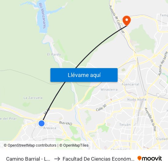 Camino Barrial - Lázaro Carreter to Facultad De Ciencias Económicas Y Empresariales map