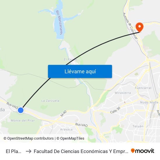 El Plantío to Facultad De Ciencias Económicas Y Empresariales map