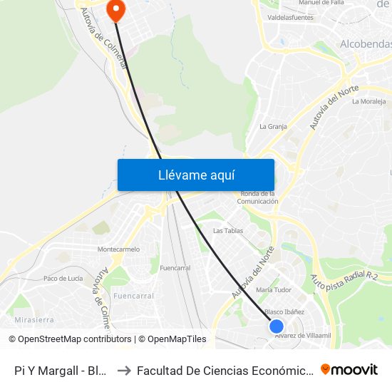 Pi Y Margall - Blasco Ibáñez to Facultad De Ciencias Económicas Y Empresariales map