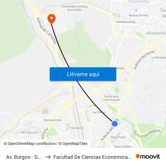 Av. Burgos - Dominicos to Facultad De Ciencias Económicas Y Empresariales map