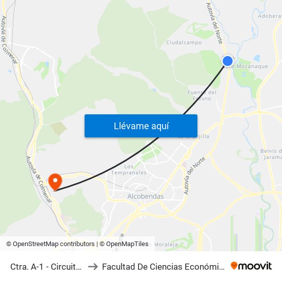 Ctra. A-1 - Circuito Del Jarama to Facultad De Ciencias Económicas Y Empresariales map