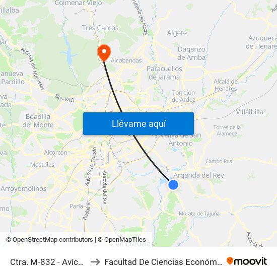 Ctra. M-832 - Avícola Del Jarama to Facultad De Ciencias Económicas Y Empresariales map