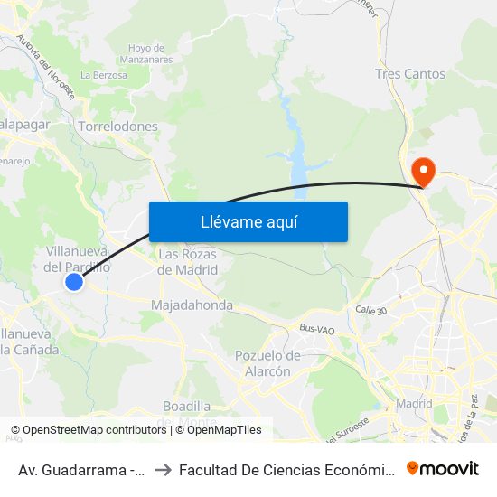 Av. Guadarrama - Concepción to Facultad De Ciencias Económicas Y Empresariales map