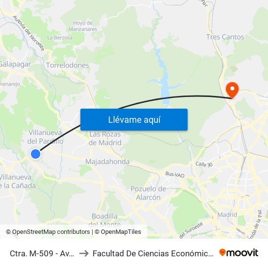 Ctra. M-509 - Av. Los Pinos to Facultad De Ciencias Económicas Y Empresariales map
