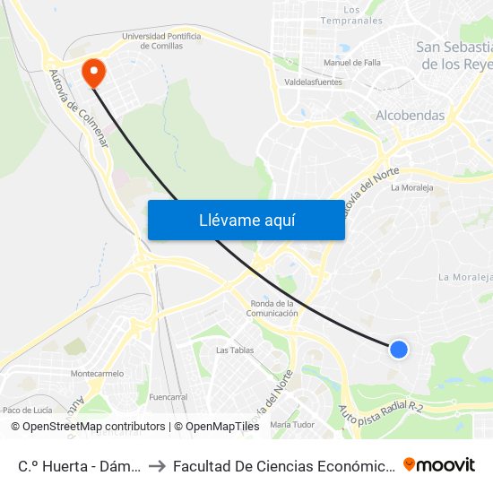 C.º Huerta - Dámaso Alonso to Facultad De Ciencias Económicas Y Empresariales map