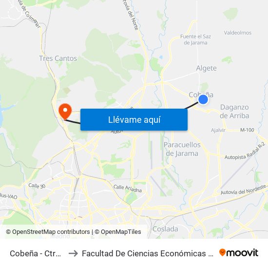 Cobeña - Ctra. Alcalá to Facultad De Ciencias Económicas Y Empresariales map