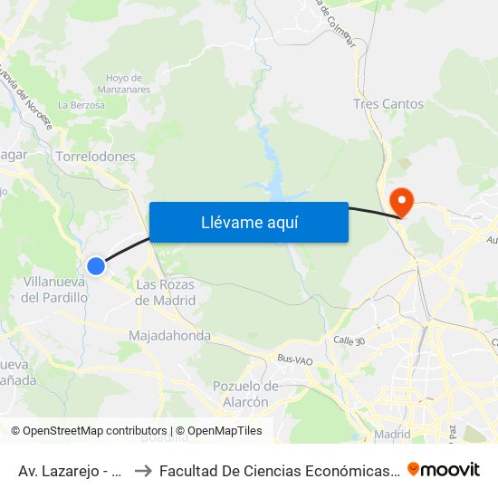 Av. Lazarejo - Santolina to Facultad De Ciencias Económicas Y Empresariales map