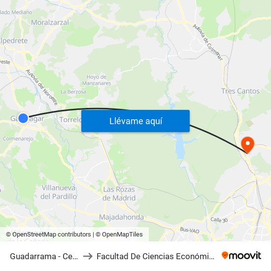 Guadarrama - Centro Cultural to Facultad De Ciencias Económicas Y Empresariales map