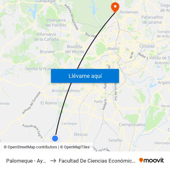 Palomeque - Ayuntamiento to Facultad De Ciencias Económicas Y Empresariales map