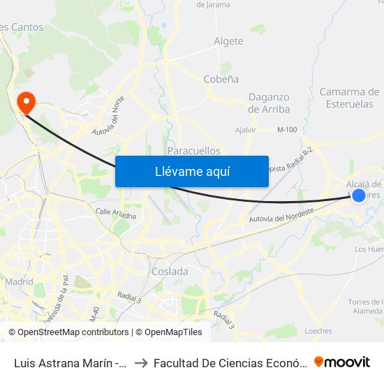 Luis Astrana Marín - Parque O'Donnell to Facultad De Ciencias Económicas Y Empresariales map